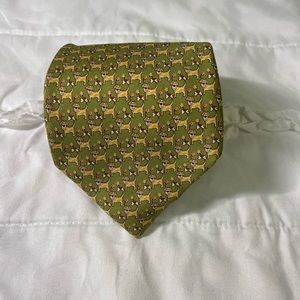 Salvatore Ferragamo Green Men's Tie with Tiny Dog Print 3.5" Width 100% Silk